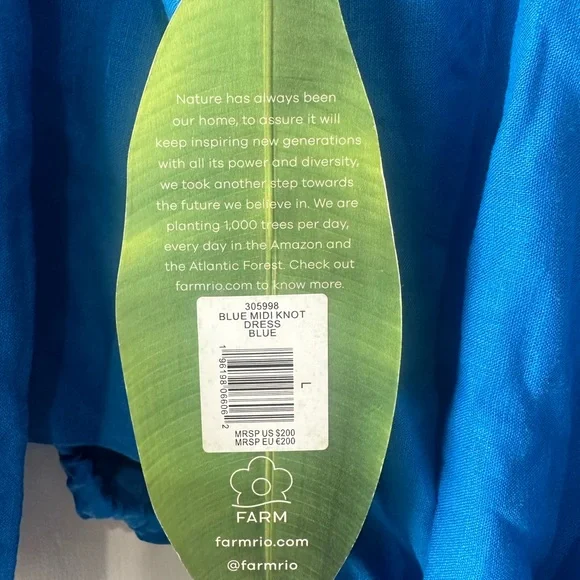 FARM Rio Blue Off-Shoulder Linen Midi Knot Dress Cutout Size L NWT - Picture 9 of 11